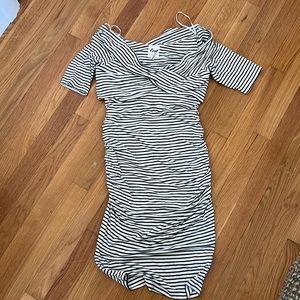 Black and white Led Luxe Maternity Dress Striped Ruched - Small